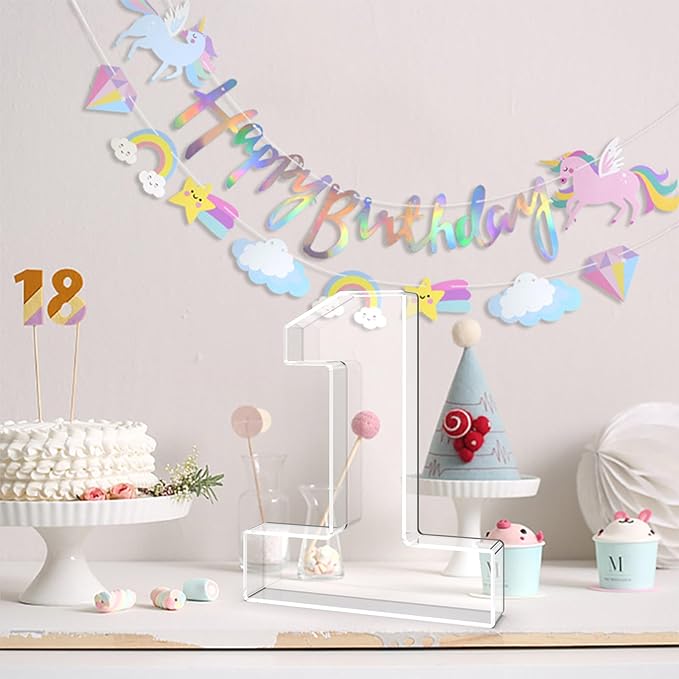 11" Acrylic Number Charcuterie Tray, Fillable Number Charcuterie Box for food, Reusable Serving Cake Candy Dish Display Tray for Birthday Anniversary Party Decoration (Square Number 1)