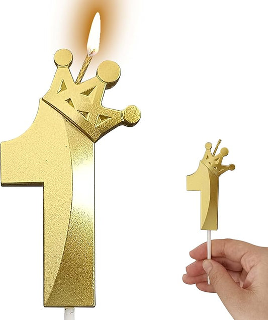 The Gold Number 1 Birthday Candle for Cake is Beautiful Number 1 Candle for First Birthday Decorations for Boys and Girls (Gold-1, Crown)