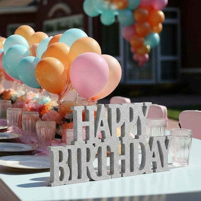 Novabright Happy Birthday Sign Centerpieces for Table Birthday Party Decorations for Women Bday Birthdays Themed Celebration Party Supplies(Sliver,Glitter)