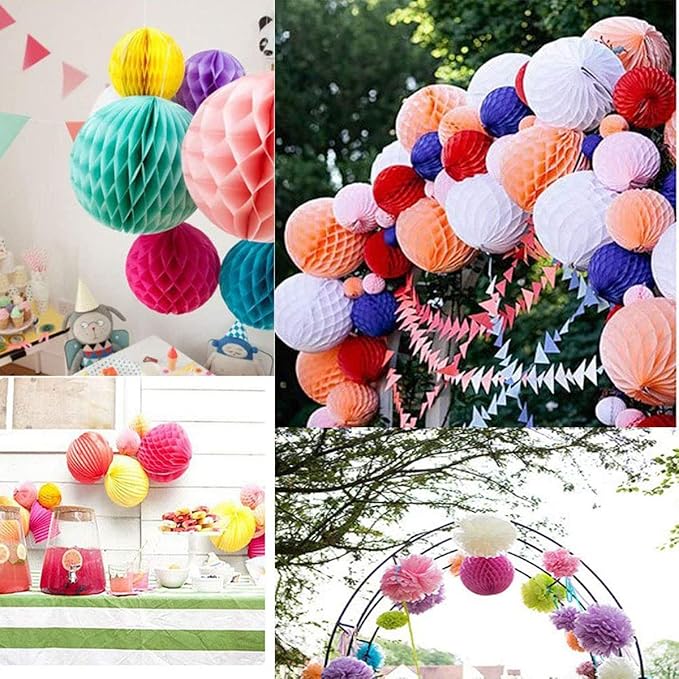 8pcs 10 inch Paper Honeycomb Balls Decorative Tissue Pom Poms Flower Art Hanging Balls for Birthday Wedding Nursery Baby Shower Home Decor (10inch, Yellow)