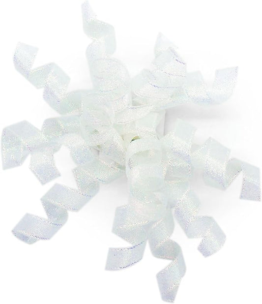 Iridescent Pearl Metallic Burst Curly Ribbon Bow 4" Wide x 6 Counts Gift Wrapping Pre-Tied Self-Adhesive Tab for Birthday Present Box Wine Bottle Baby Shower Party Christmas Hanukah