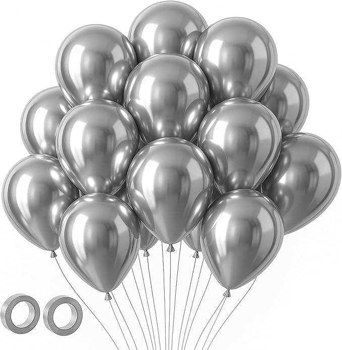 Voircoloria 105pcs Metallic Silver Balloons 12inch Party Latex Balloons for Birthday Graduation Baby Shower Wedding Anniversary New Year Party Decorations