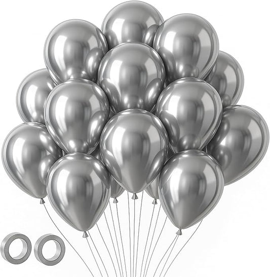 Voircoloria 105pcs Metallic Silver Balloons 12inch Party Latex Balloons for Birthday Graduation Baby Shower Wedding Anniversary New Year Party Decorations