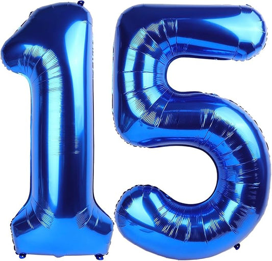 15 Balloon Numbers, 40 Inch 15th Birthday Decorations for 1 5 15 51, Dark Blue Big Foil Number Balloons for Wedding Store Anniversary Party Supplies
