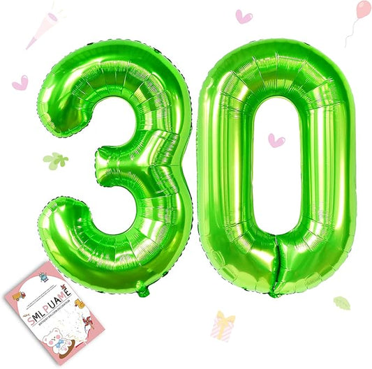 40 inch Number Balloon 0-9 Green Large Number 30 Balloons,Digital Balloons for Birthday Party Celebration Decorations Supplies, Helium Foil Number Balloons for Wedding Anniversary