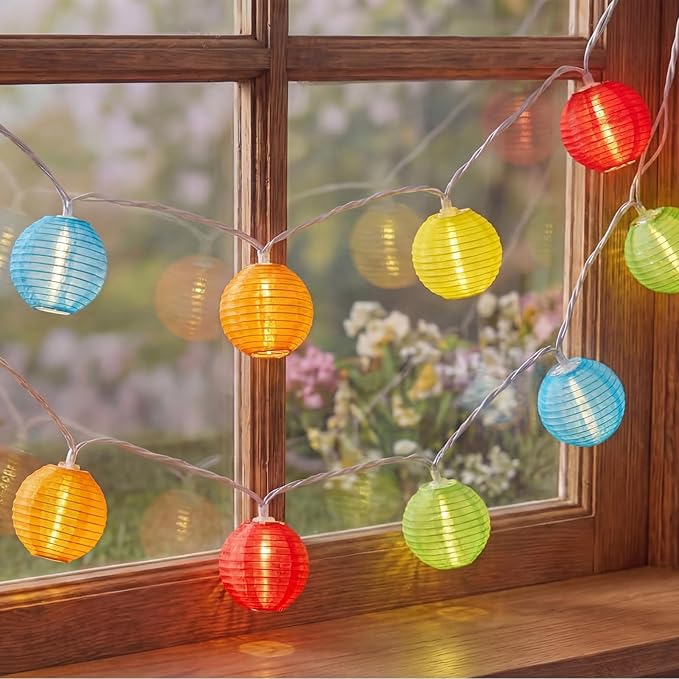 GOOTHY 8.5Ft Multicolor Lantern String Lights Outdoor, Plug in Christmas Decorations String Lights with 10 Mini Colorful Lanterns, Hanging Lanterns Lights for Outdoor Bedroom Bistro Garden Xmas Party