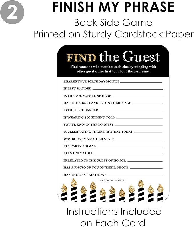 Big Dot of Happiness Adult Happy Birthday - Gold - 2-in-1 Birthday Party Cards - Activity Duo Games - Set of 20 (Pack of 2)
