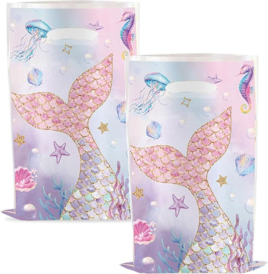 YYaaloa 30pcs Goodie Bags Party Favor Plastic Candy Gift Loot Bags Bulk for Birthday Baby shower Return Gift (Light Pink-Mermaid)