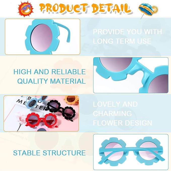 24 Pairs Flower Sunglasses Bulk Round Cute Flower Shaped Glasses Groovy Sunglasses Beach Eyewear Party Favors