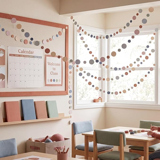 Outus 5 Pieces Colorful Circle Garland Banner Hanging Paper Dot Decorations for Classroom, Birthday Party, Baby Shower, Wedding Backdrop & Photo Booth Graduation Decor (Boho Color)