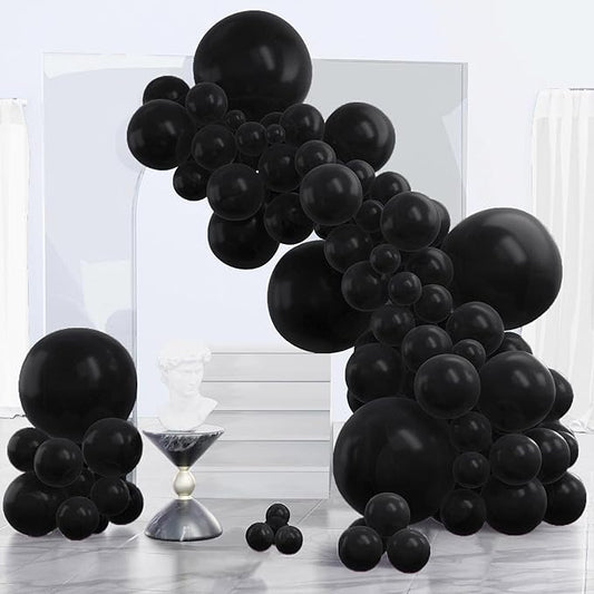PartyWoo Black Balloons 140 pcs Different Sizes of 18 12 10 5 Inch Black Balloons Arch Kit Garland for Baby Shower Birthday Graduation Casino Gaming Anniversary Retirement Party Decorations Black-Y18