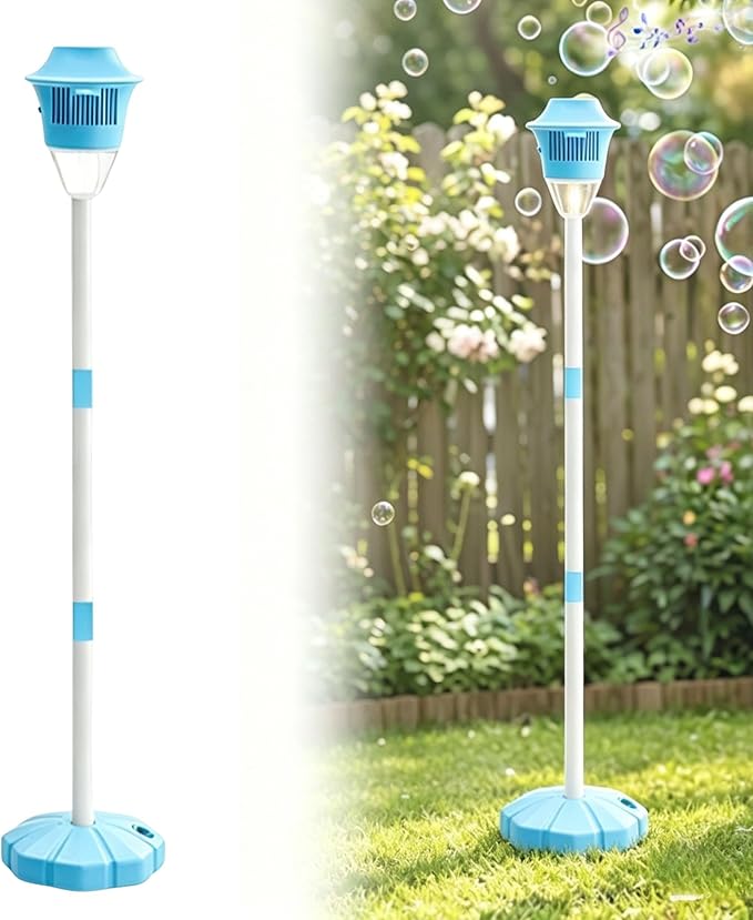 Street Lamp Bubble Tower with Lights, Rechargeable Standing Bubble Maker, Adjustable Height Street Light for Outdoor Garden, Patio, Wedding, Party and Event Decor (Blue 1PACK)