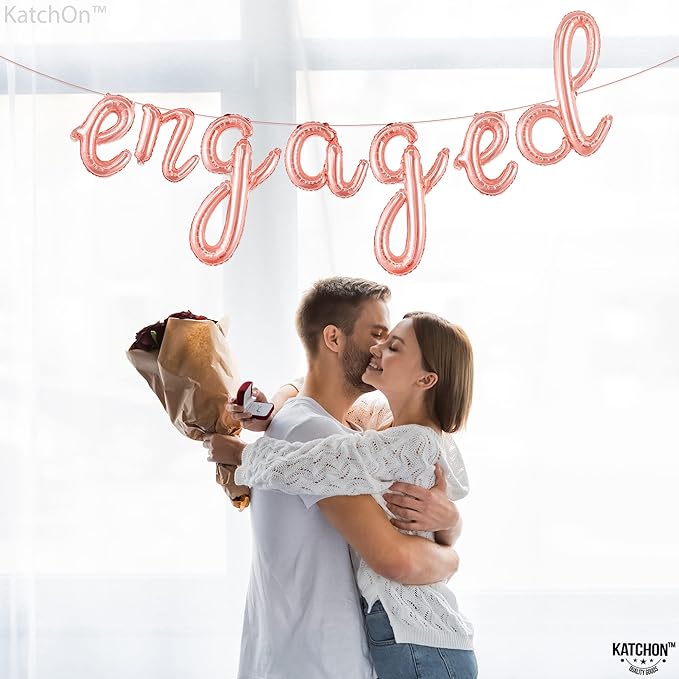 KatchOn Rose Gold Engaged Balloons - 10 Feet, 16 Inch | Engagement Party Decorations | Bachelorette & Bridal Shower Decorations