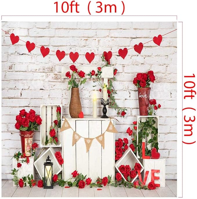 Kate Backdrop Valentine Photo Backdrop Fabric Heart Backdrop Valentine Birthday Party Decorations, 10x10ft