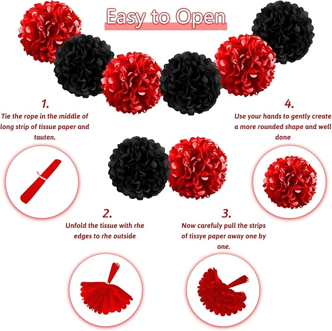 Black and Red Birthday Decorations - Happy Birthday Banner for Boys Girls Men Women Party Supplies
