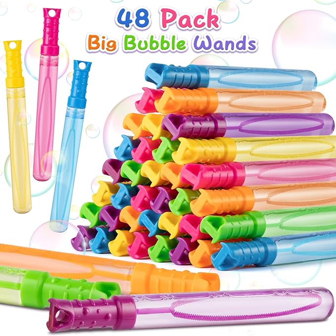 48 Pack Big Bubble Wands Bulk in 6 Colors,Ideal for Easter, Summer, Halloween, Valentine, Classroom Prizes