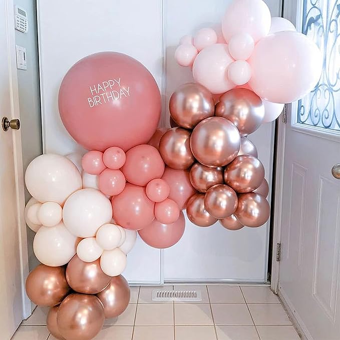 Dusty Pink Blush Balloons, Retro Boho Pink Balloons Cream White Balloon Pearl Light Rose and Metallic Rose Gold Confetti Balloon for Girls Baby Shower Woman Birthday Wedding Party Decorations