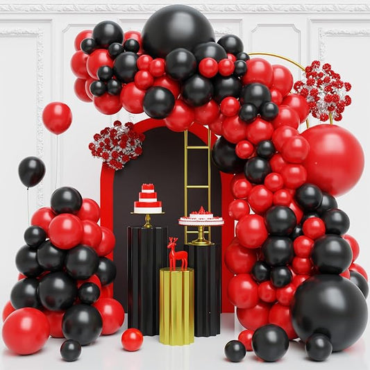 Red and Black Balloons Arch Kit,130pcs Black and Red Balloon Garland,Different Sizes Red Latex Balloons for Birthday New Years Graduation Bachelorette Poker Casino Prom Party Decoration