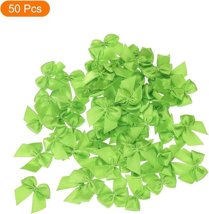 MECCANIXITY 50 Pcs Mini Ribbon Bow 1" Mini Fabric Satin Ribbon Flower Bows for Craft DIY Sewing Wedding Birthday Party Gift Wrap Bows Fruit Green
