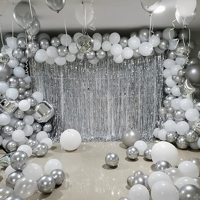 Voircoloria 105pcs Metallic Silver Balloons 12inch Party Latex Balloons for Birthday Graduation Baby Shower Wedding Anniversary New Year Party Decorations