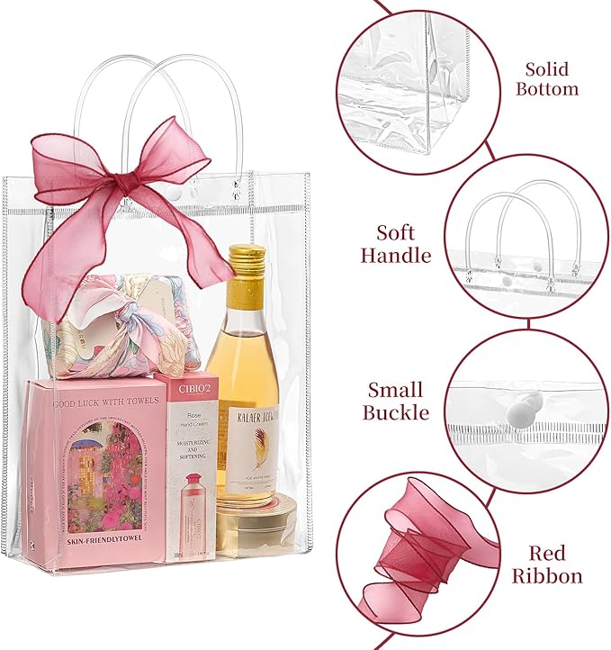 Jutieuo 24 PCS Clear Gift Bags with Handles, 7.9 x 9.8 x 3.2 Inch Inches Reusable Plastic Goodie Bag Transparent Party Favor Bags Bulk for Weddings Birthdays Events, Classrooms & Celebrations