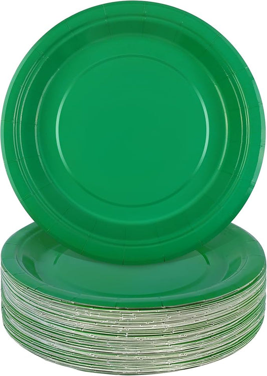 Breroa 72 Green Paper Plates - 7 Inch Bulk, Heavy Duty, Solid Color, Round Dessert Plates for Parties & Weddings