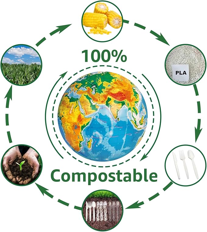 MISISIPI 150-Count Compostable Utensils Set - Heavy Duty BPI Certified, Plastic-Free Disposable Forks, Spoons, Knives for BBQ, Camping, Events, Plant-Based Cutlery