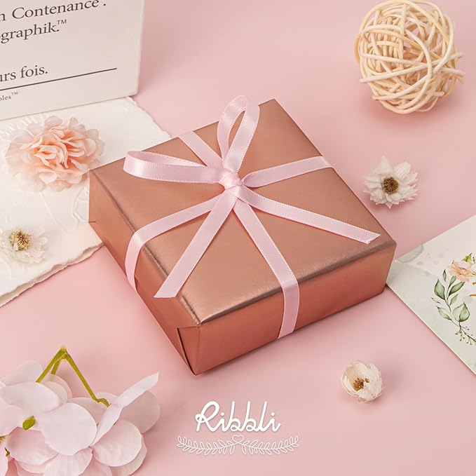 Ribbli Double Faced Light Pink Baby Pink Satin Ribbon,1/4” x Continuous 25 Yards,Use for Bows Bouquet,Gift Wrapping,Baby Shower,Floral Arrangement