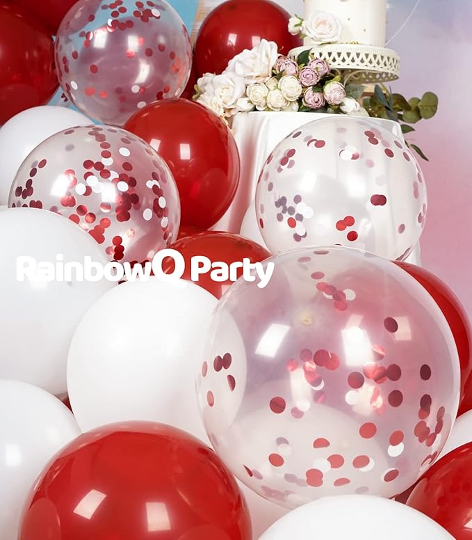 Metallic Shiny Red and White Balloons 12 Inch 67PCS Red White Confetti Balloons Latex Helium Balloon Set for Graduation Wedding Birthday Party Decorations