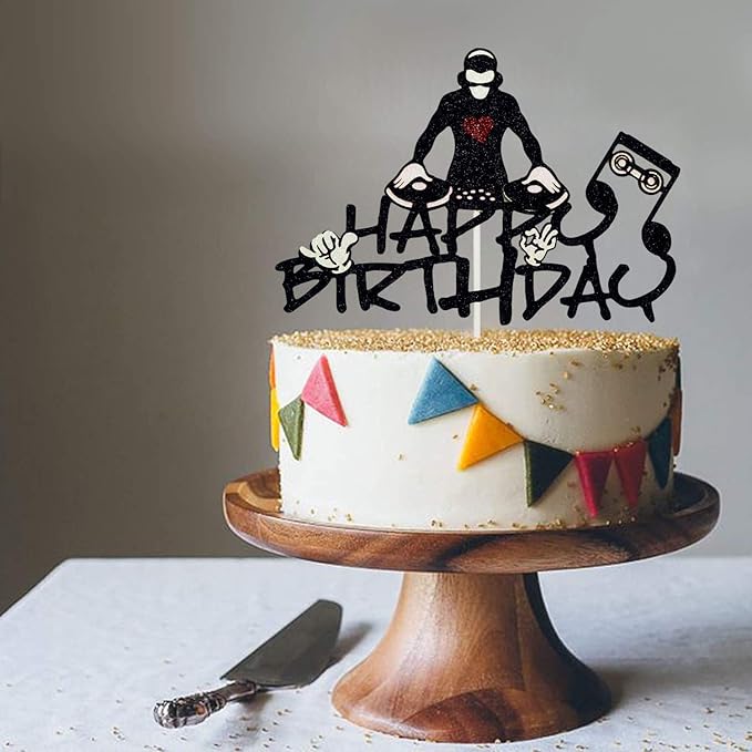 DJ Happy Birthday Cake Topper, Hip Hop Cake Topper, Disco Theme Party Supplies, Rock DJ Themed Birthday Party Supplies