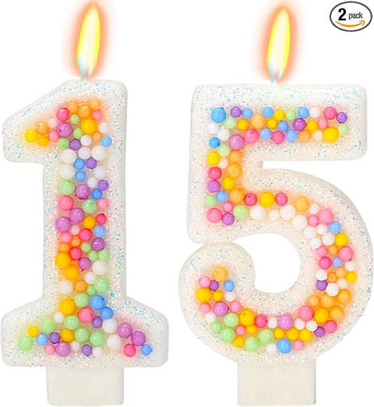 15th Birthday Candle for Cake, Colorful Macaron Numeral Candles for Boys/Girls, Theme Birthday Party Cake Decorations, Cake Topper for Birthday Party Supplies (Number 15)