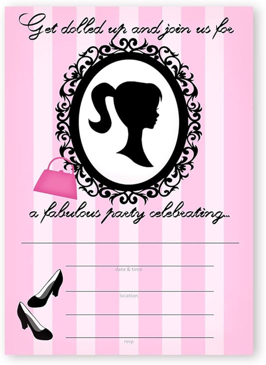 Glamour Girl Party LARGE Invitations - 10 Invitations + 10 Envelopes