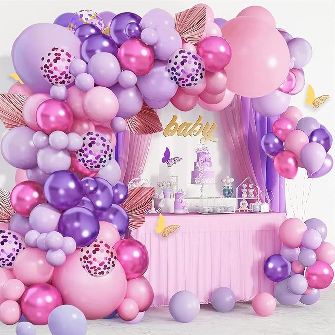 Purple and Pink Balloons - 50Pcs 12“ Metallic Purple Pink Confetti Latex Balloons for Birthday Bridal Shower Wedding Party Decorations