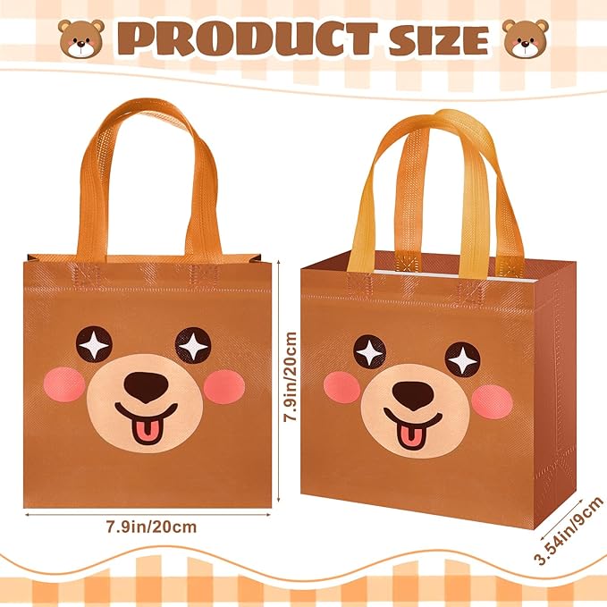 Sweetude 40 Pcs Bear Gift Party Favor Bags with Handle, Non Woven Goodie Bags Birthday Favor for Birthday Baby Shower Packaging Supplies