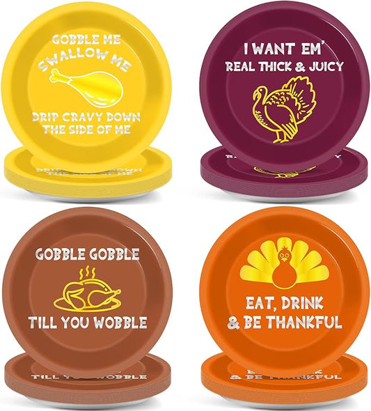 48Pcs Funny Thanksgiving Turkey Party Paper Plate 7'' Golden Fall Party Supplies Gobble Me Swallow Me Disposable Dessert Dinner Plate Tableware for Thanksgiving Friendsgiving Autumn Holiday Decoration