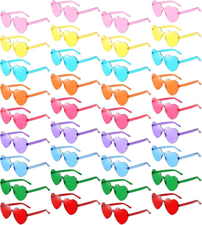 Pibupibu 36 Pcs Rimless Heart/Star/Butterfly/Flame/Cateye Party Sunglasses Bulk for Women Men, Fun Bachelor Party Glasses