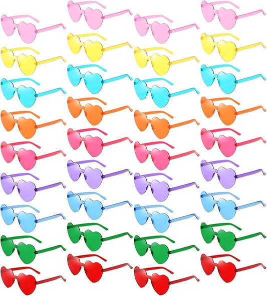 Pibupibu 36 Pcs Rimless Heart/Star/Butterfly/Flame/Cateye Party Sunglasses Bulk for Women Men, Fun Bachelor Party Glasses