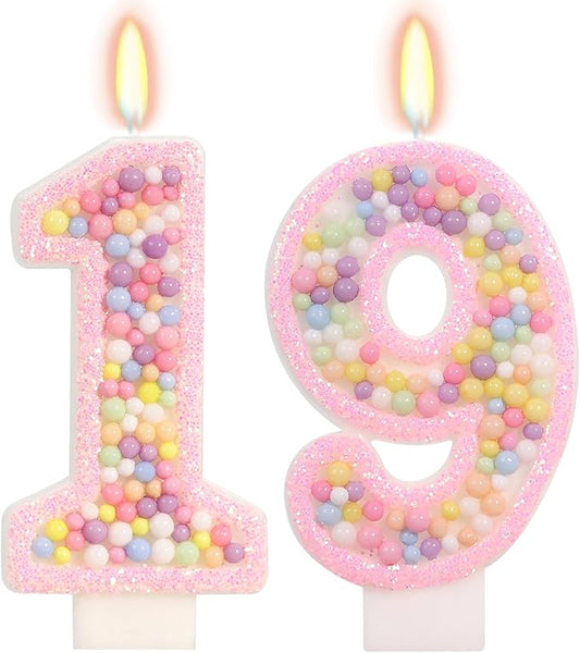 Birthday Candles - Number 19 Candle, Colorful Macaron Candles, 19 Birthday Decorations for Girls, Cake Decorations, Sweet Theme Party Supplies (Pink)