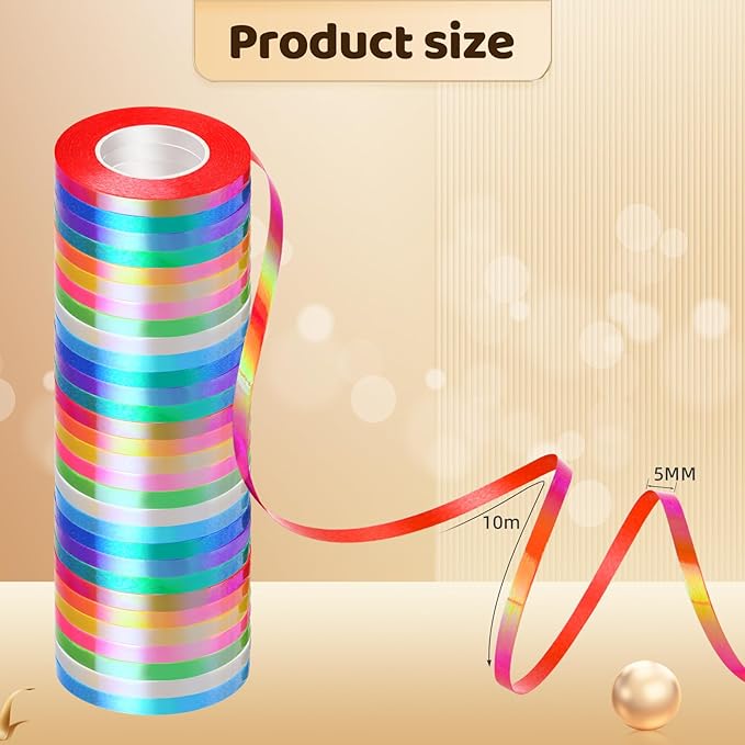 30 Roll Rainbow Curling Ribbons for Crafts Bows Present Wrapping Florist Wedding Party Festival Art Craft Decor, 11 Yards Per Roll, 3/16 Inch Wide 3/16" - Set6