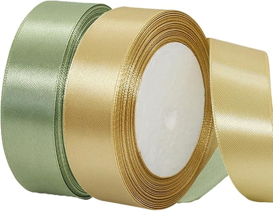 2 Rolls Sage Green Ribbon, 1 Inch 50 Yards Dusty Sage Green Gold Satin Fabric Ribbon for Wedding Party, Gift Wrapping, Baby Shower, Flower Bouquets, DIY Crafts, Birthday and Christmas Decorations