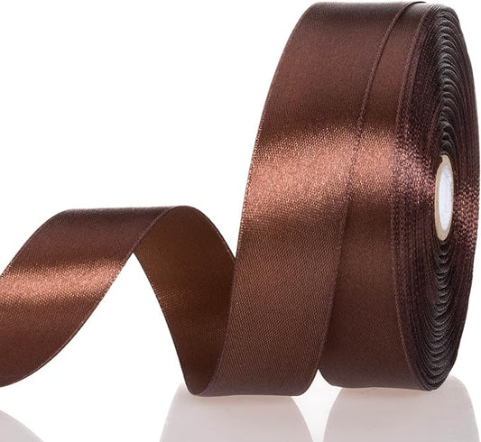 YASEO 1 Inch Brown Solid Satin Ribbon, 50 Yards Craft Fabric Ribbon for Gift Wrapping Floral Bouquets Wedding Party Decoration