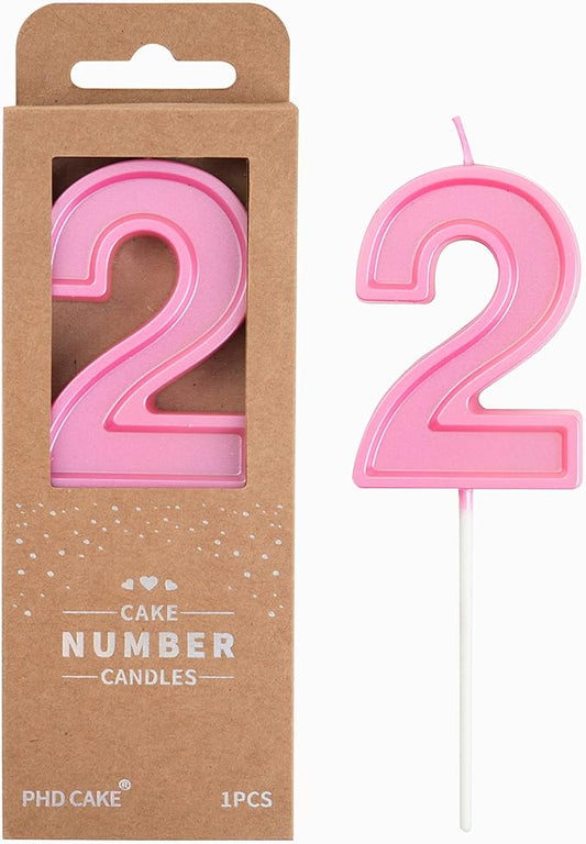 PHD CAKE 2.76 Inch Luxe Pink 2 Number Birthday Candles, Pink Number Candles, Cake Number Candles, Party Celebration