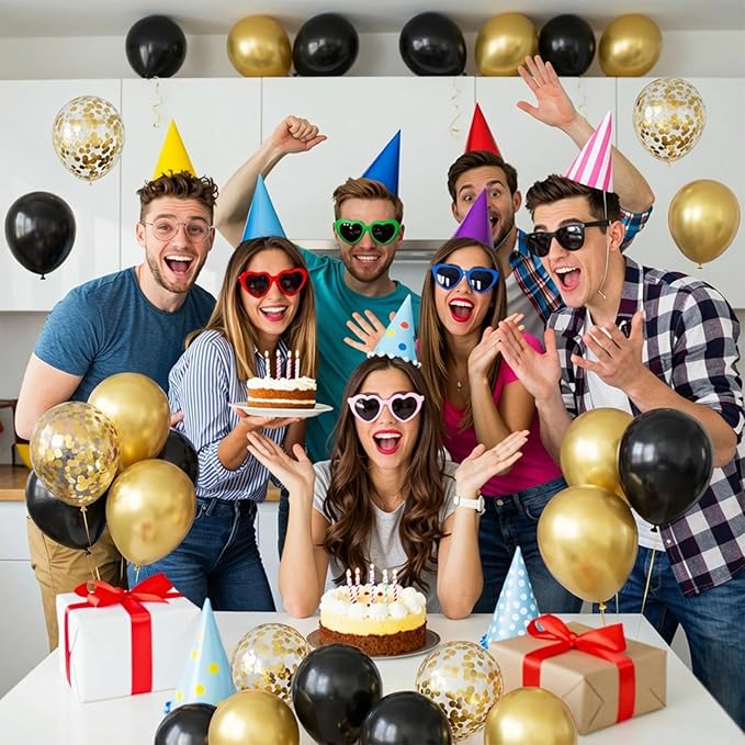Hiquaty Black and Gold Balloons,60pcs Black Balloons,12 Inch Gold Balloons,Black and Gold Confetti Balloons with Gold Ribbon for New Year Wedding Bridal Shower Party Decorations