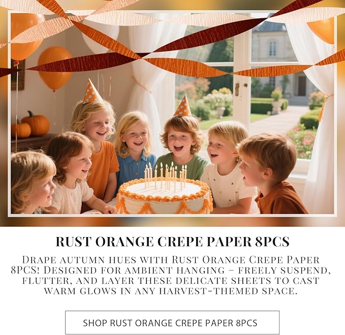 NICROHOME EUR Wedding Decorations, 8 Rolls Rust Orange Brown Crepe Paper Streamers for Rustic Fall Wedding, Bridal Shower, Retro Party, Spring, Summer Decor, Birthday, 82 Ft Long