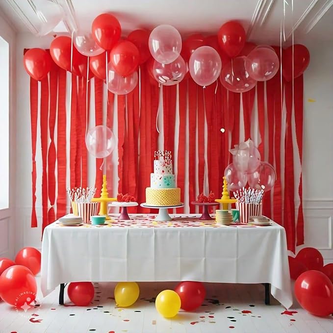 Captain Décor 4 Red Streamers, 382 FT Pack of 4 Red Crepe Paper Rolls, Streamers Party Decorations for Anniversary, Birthday, Wedding, and Other Celebrations (82 ft x 1.8 in/Roll)