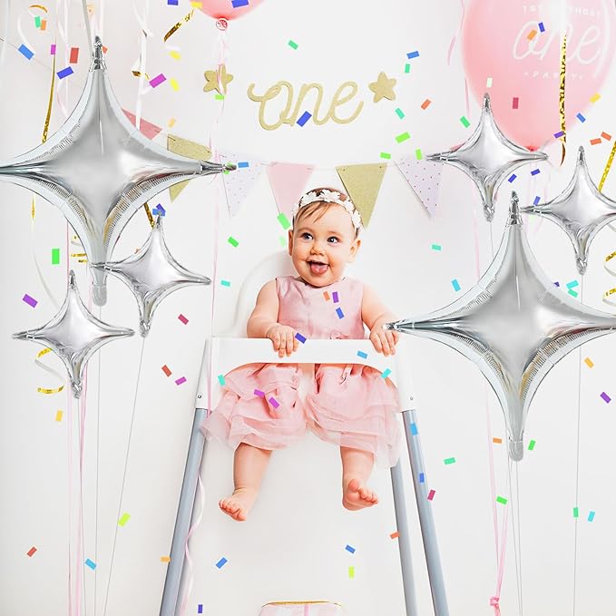 TONIFUL 30Pcs 26In&10In Star Balloons Large Silver Four Pointed Star Shape Foil Balloons Mini Star Mylar Balloons for Birthday Wedding Baby Shower Anniversary Engagement Party Decorations Supplies