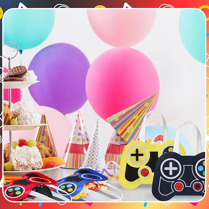 Silkfly 12 Pcs Video Game Party Favor Bags Non Woven Reusable Gaming Goodie Treat Gift Bags with Handles Gaming Party Supplies Class of 2026 Graduation Favors (Multicolor)