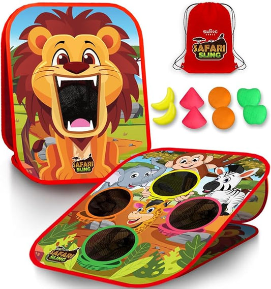 Swooc Games - Safari Sling | 2-in-1 Bean Bag Toss Game for Kids | 5-Second Setup Kids Cornhole Game Set | Outdoor Toddler Activities | Backyard Party Games | Corn Hole Set Toddler Bean Bag Toss