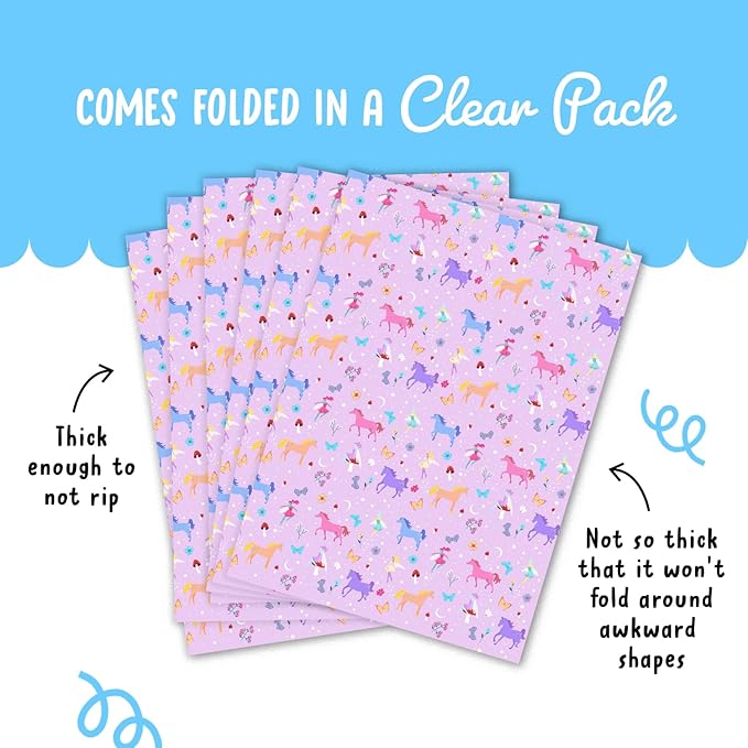 CENTRAL 23 - Fairies and Unicorn Wrapping Paper - 6 Sheets of Mystical Gift Wrap for Girls - Cute Butterfly and Flowers for Her - Pink Purple Birthday Giftwrap - Recyclable
