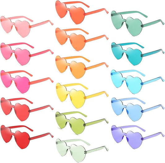 Matcheck 16 Heart Shaped Rimless Sunglasses Transparent Candy Colored Glasses Frameless Party Eyewear for Women